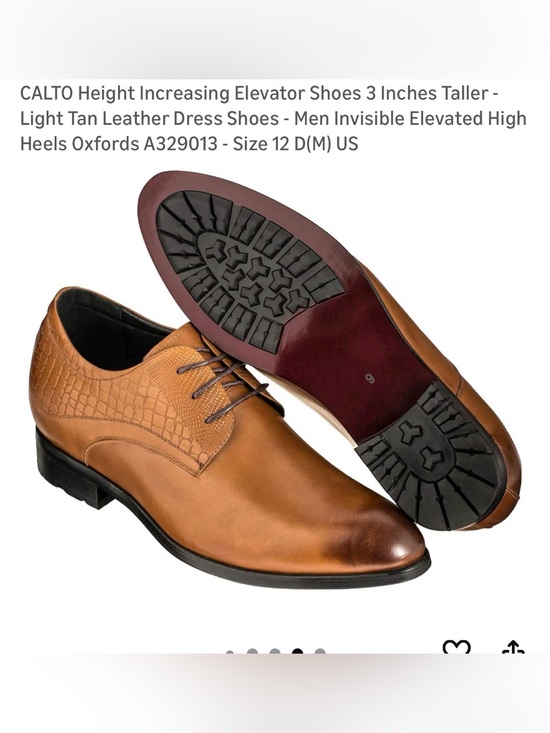 CALTO Height Increasing Elevator Shoes 3 Inches Taller - Light Tan Leather Dress